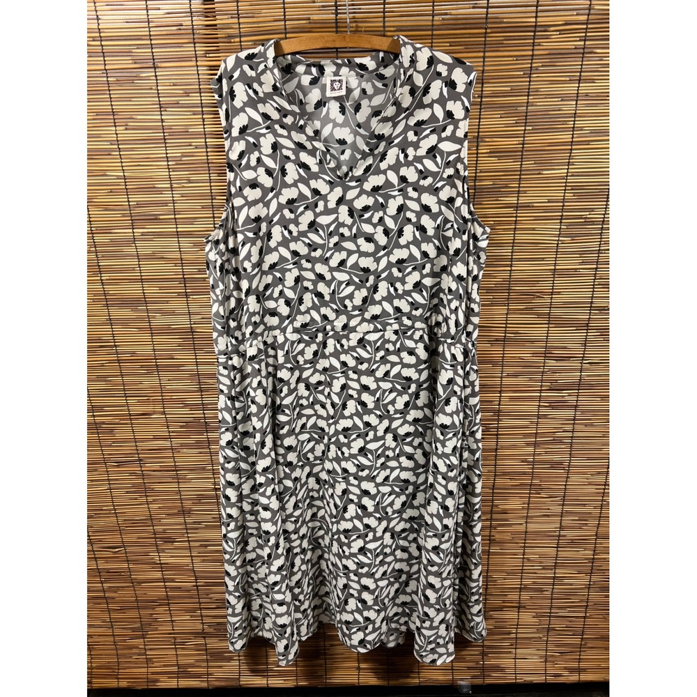 Anne Klein Size XL Sleeveless Midi Dress Floral Grey White Black Polyester